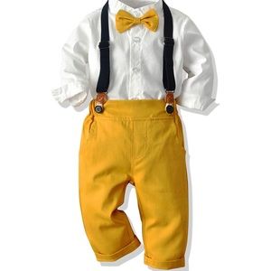 Baby boy button down suspenders set